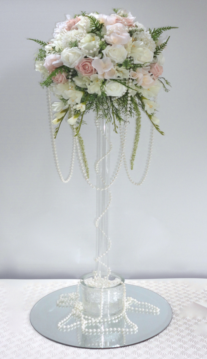 Tall wedding Centrepiece, Blush, Ivory & Vintage Pink Tall Floral Sphere